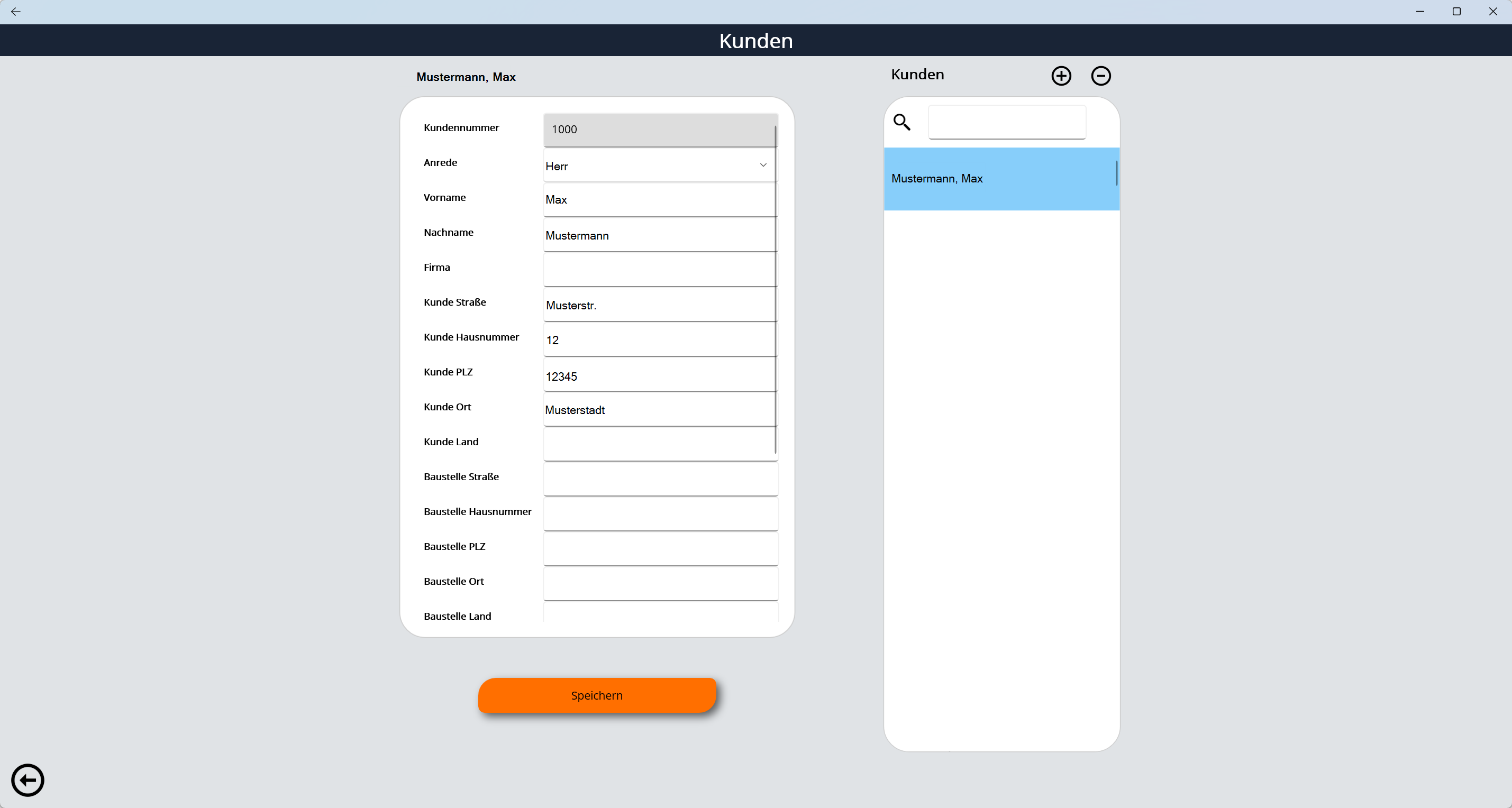 Der Screenshot des Programms Sara zeigt die Kundenverwaltung